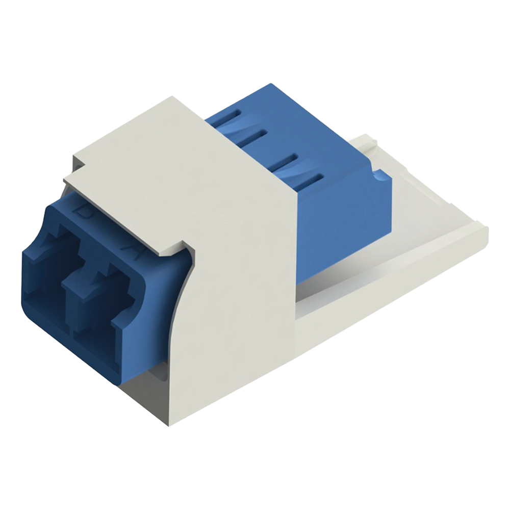 Módulo Acoplador LC Duplex, para Fibra Óptica Monomodo OS1/OS2, Tipo Mini-Com, Color Blanco Mate