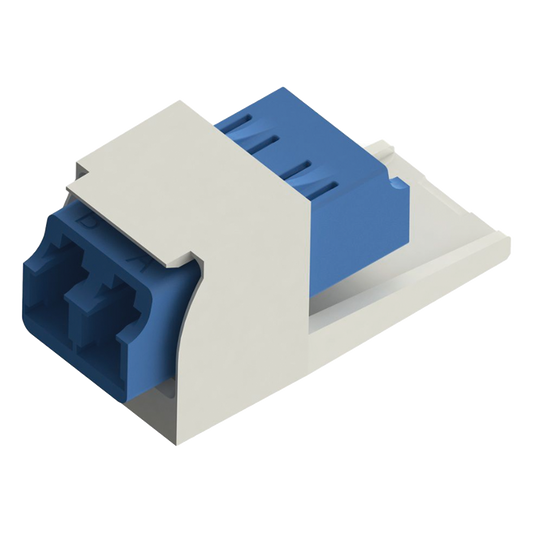 Módulo Acoplador LC Duplex, para Fibra Óptica Monomodo OS1/OS2, Tipo Mini-Com, Color Blanco Mate