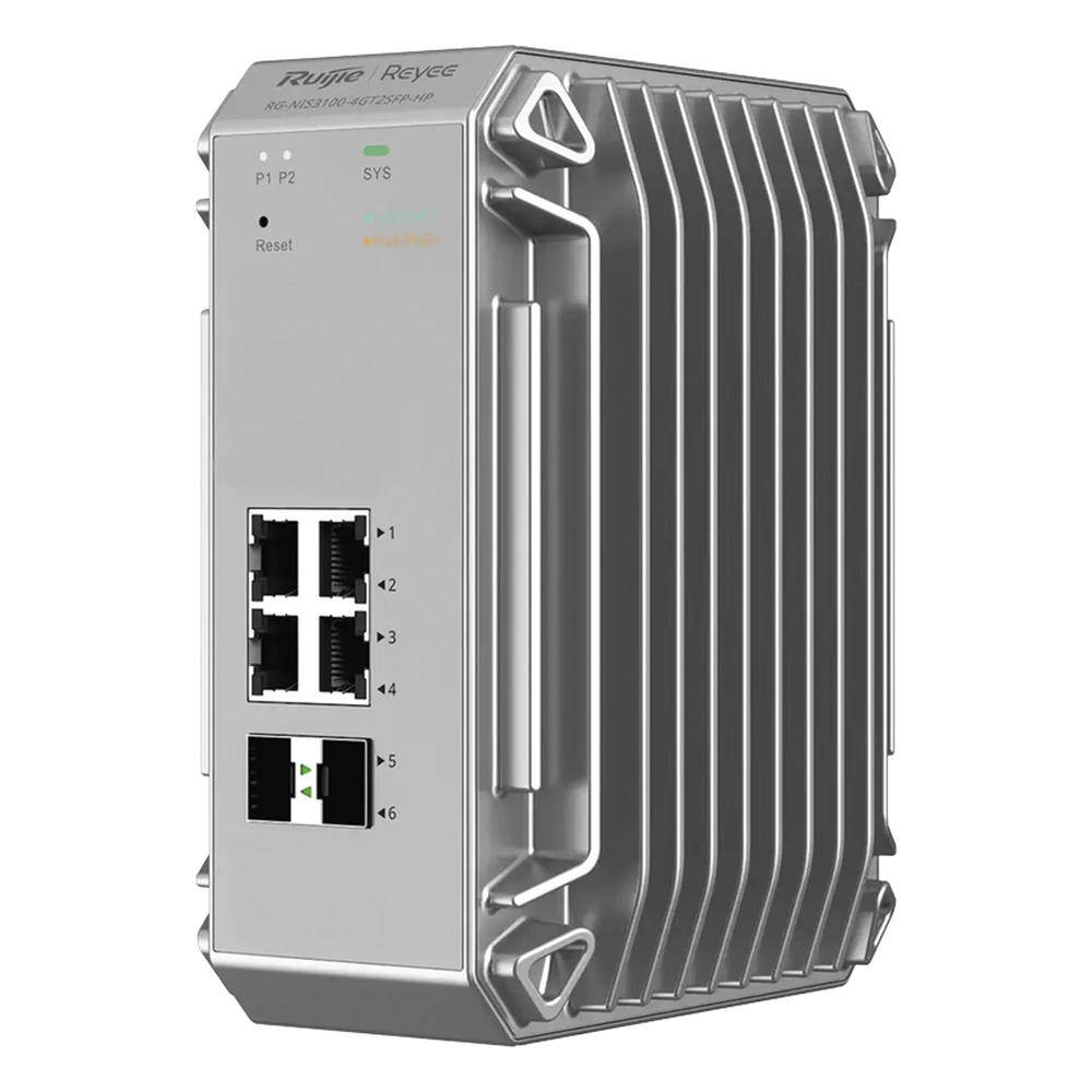 Switch Industrial PoE hasta , Ideal para temperaturas Extremas y protección contra descargas, 4 Puertos Gigabit PoE 802.3 af/at, 2 puertos SFP Administrable Cloud