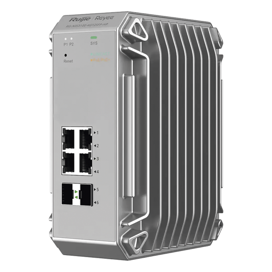 Switch Industrial PoE hasta , Ideal para temperaturas Extremas y protección contra descargas, 4 Puertos Gigabit PoE 802.3 af/at, 2 puertos SFP Administrable Cloud