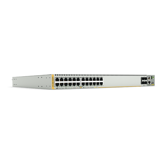 Switch PoE+ Stackeable Capa 3, 24 puertos 10/100/1000 Mbps + 4 puertos SFP+ 10 G y dos bahías hotswap PSU, Versión Federal