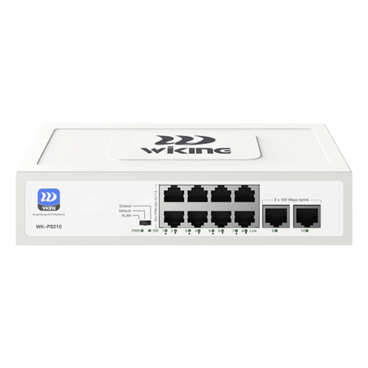 Switch no administrable PoE / Monitoreo Cloud Wi-Tek / Con 8 puertos 10/100 Mbps PoE af/at / 2 Puertos Ethernet 10/100 MBPS / Presupuesto 76 W / PoE hasta 250 metros