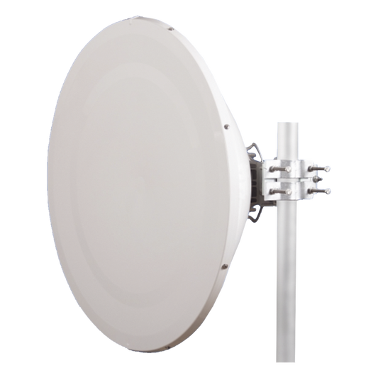 Antena direccional Alto Rendimiento / Parábola profunda para mayor aislamiento al ruido /4 ft / Guía de onda  para radio B5x y C5x / Ganancia de 35 dBi / Soporte de acero inoxidable / Polaridad en 90 ° y 45 ° / Incluye montaje.
