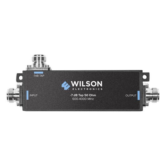 Separador TAP -7 dB con rango de frecuencia de 575 a 6000 MHz. Ideal para separar la antenas a diferentes longitudes de cable coaxial. 50 Ohm con conectores N Hembra.