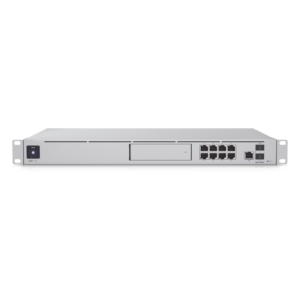 UniFi OS Console: Dream Machine Special Edition, 8 puertos LAN RJ45 con POE, 1 LAN SFP+, 1 WAN 2.5G RJ45  y 1 WAN SFP+, 128 GB de memoria interna. Todas las aplicaciones UniFi integradas