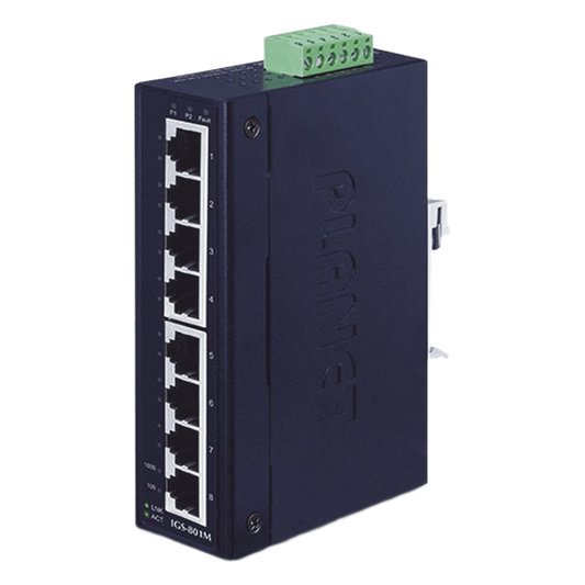 Switch Industrial Administrable Capa 2,  8 Puertos Gigabit, Doble Entrada de Alimentación Para Fuente Redundante