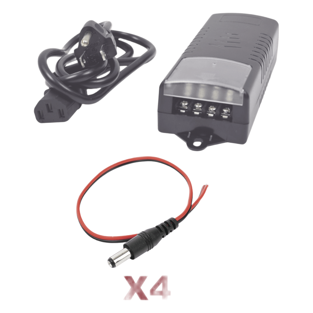 Kit con fuente EPCOM con salida de 12 Vcc a 5 Amper con 4 salidas / Incluye conectores