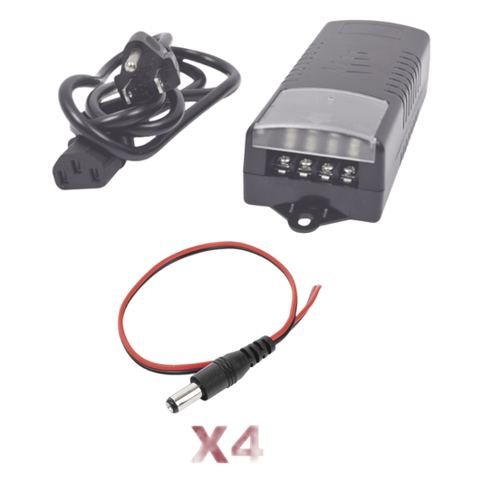 Kit con fuente EPCOM con salida de 12 Vcc a 5 Amper con 4 salidas / Incluye conectores