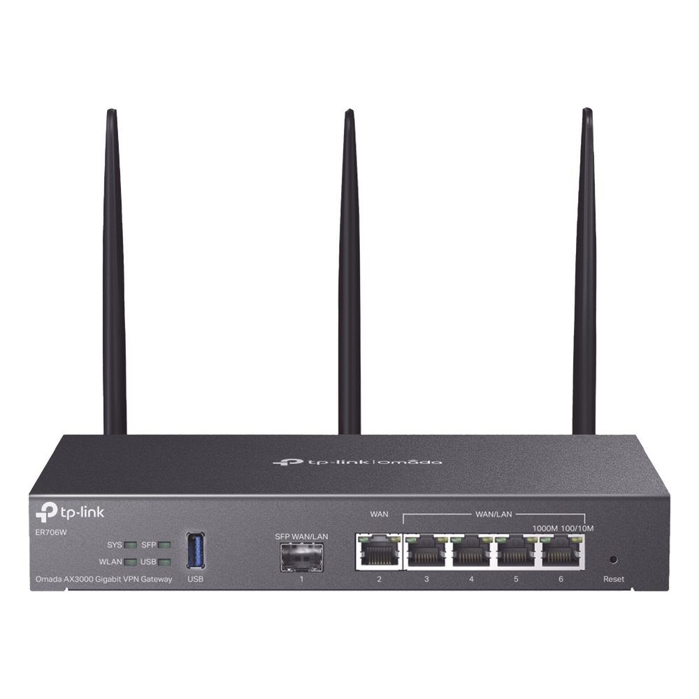 Router Omada VPN / SDN Multi-WAN Gigabit / 1 Puerto WAN SFP Gigabit / 1 Puerto WAN RJ45 Gigabit / 2 Puertos LAN RJ45 Gigabit / 2 Puertos Configurables LAN/WAN / 150,000 Sesiones Concurrentes / Administración Centralizada Omada o Stand-Alone