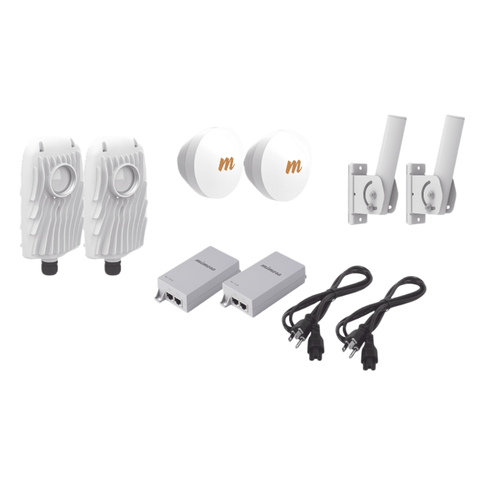 Kit de 2 radios B5X con 2 antenas de (16 dBi), rango de frecuencia extendida (4.9 a 6.4 GHz),  incluye inyector POE, cable de alimentación y 2 FLEXIMOUNT-XL para alineación, distancia de hasta 4 km