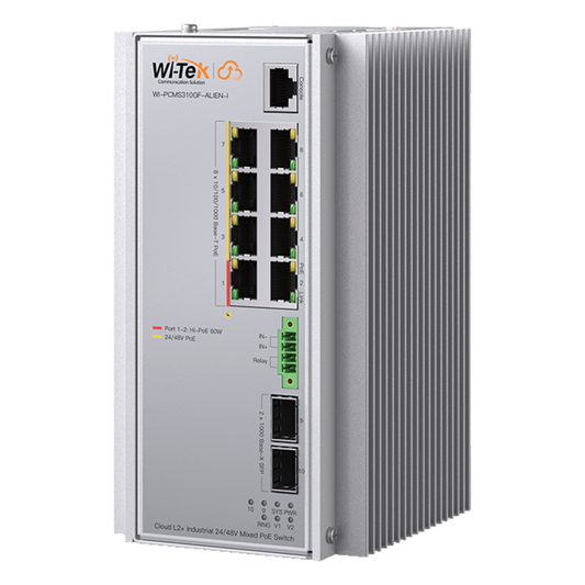 Switch Industrial Administrable Gigabit con 2 Puertos PoE bt + 6 Puertos PoE af/at o 24 V Pasivo + 2 SFP Gigabit, 240 W