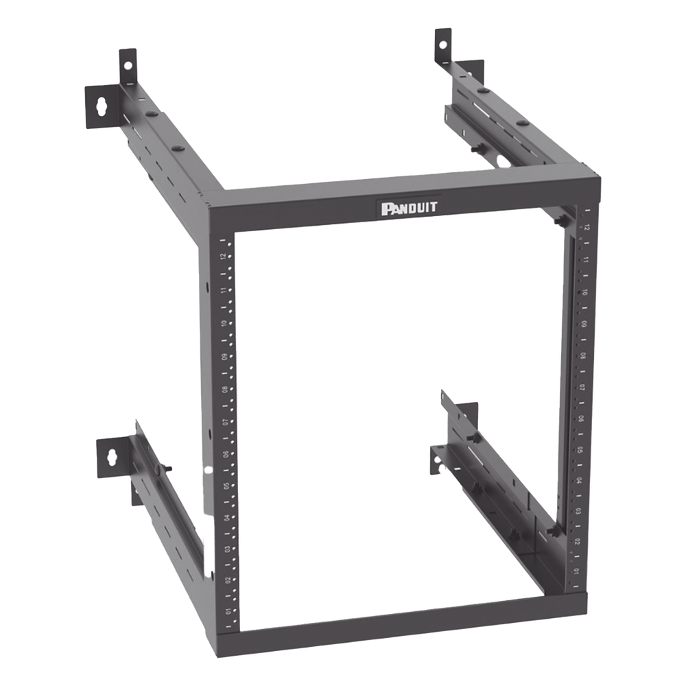 Rack PanZone® de Montaje en Pared, de 19in, Profundidad Ajustable, Rieles Numerados y Roscados #12-24, 12 UR, Color Negro