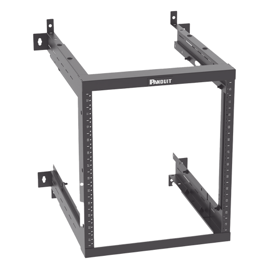Rack PanZone® de Montaje en Pared, de 19in, Profundidad Ajustable, Rieles Numerados y Roscados #12-24, 12 UR, Color Negro