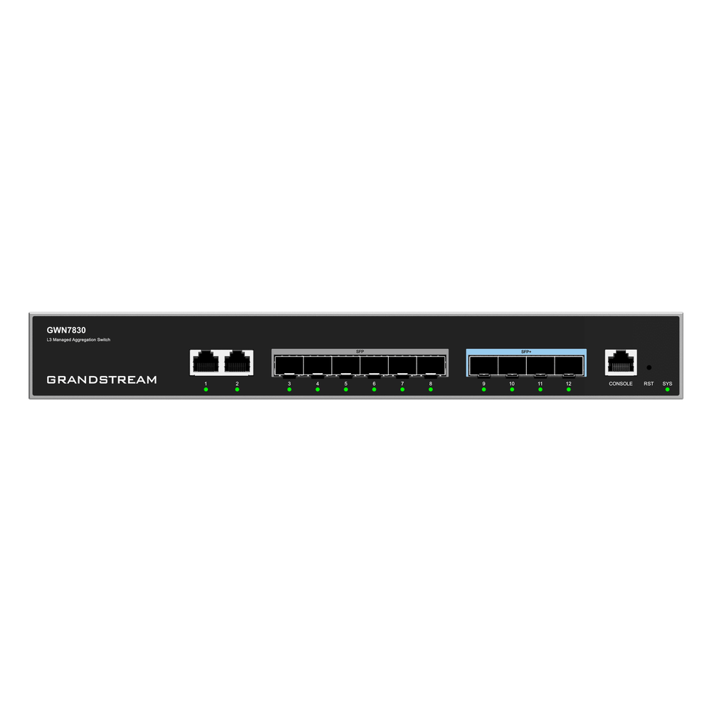 Switch de Agregación Capa 3 GWN7830 / 2 Puertos Gigabit Ethernet / 6 Puertos Gigabit SFP / 4 Puertos 10Gigabit SFP+ / QoS Integrada / Soporte IPv6 e IPv4 / Seguridad Avanzada / Stacking /