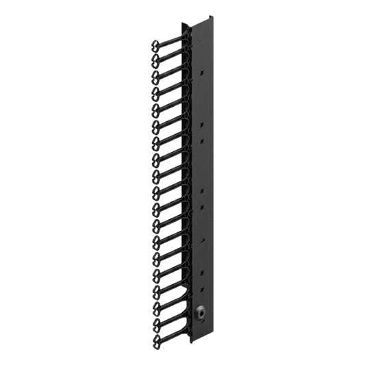 Organizador Vertical de Cables Rack 48 UR / Acero Negro / Sección 95x208 mm / Capacidad 726 Cables / Fijación Flecha 1.75 pulg