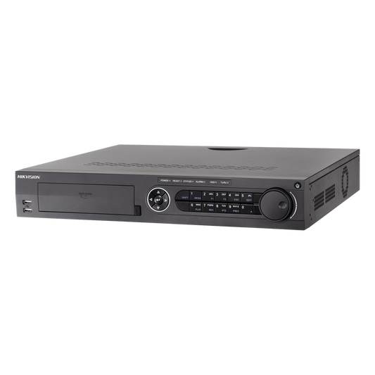 DVR 32 Canales TurboHD + 32 Canales IP / 8 Megapixel (4K) / 4 Bahías de Disco Duro  / RAID 0,1,5,6,10 / POS / Acusense / 16 Entradas de Alarma