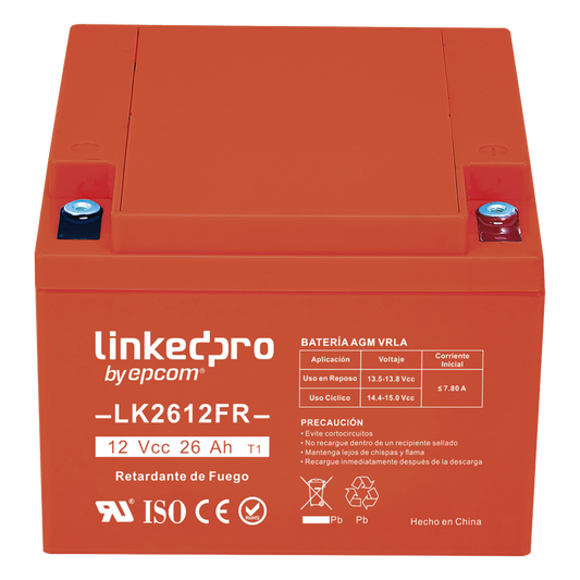 Batería de respaldo 12 V|  26 Ah | AGM | Certificada UL94-V0 Retardante a la Flama | Especial para Seguridad Electrónica | UPS | Sistemas de Emergencia | Vida útil 5 años | Terminales T1