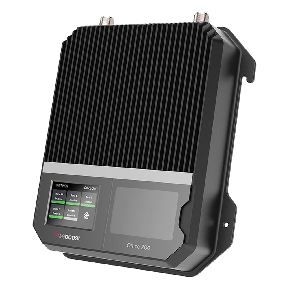 Amplificador Office 200 para 4G, 3G, 2G y llamada VoLTE y convencional. Especial para personalizarlo con antenas, cables y accesorios de acuerdo al requerimiento de la instalación. Puede cubrir en interior áreas de hasta 1600 m² con 4 a
