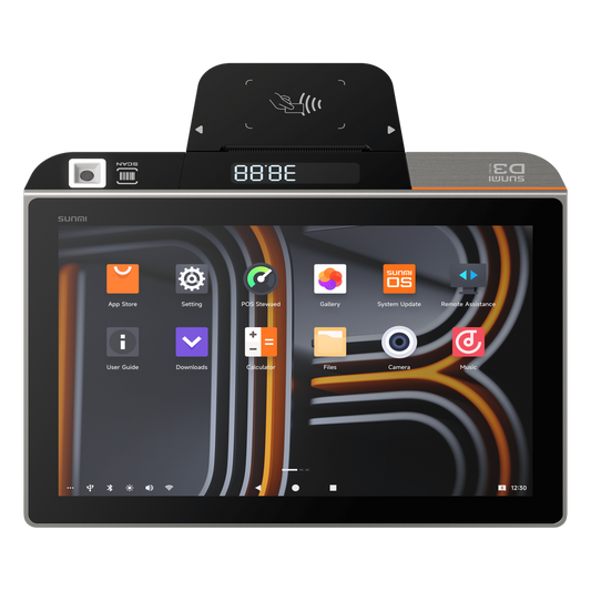 Terminal de Escritorio Inteligente SUNMI D3 MINI / Procesador Qualcomm Hexa-Core 2.4 GHz / 3 GB RAM + 32 GB ROM / Pantalla Principal 10.1" IPS / Impresora Térmica Integrada 58 mm / Android 13 / Bluetooth 5.0 / Wi-Fi Dual Band / Batería