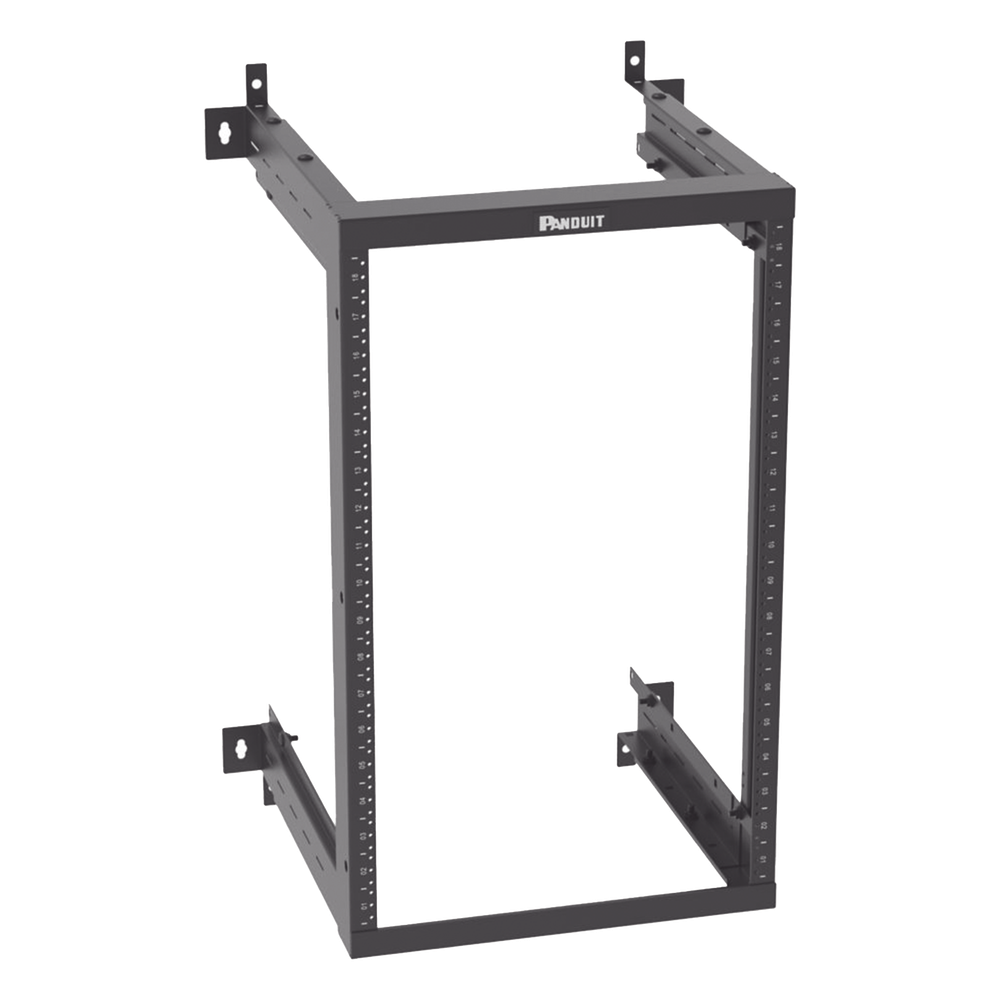 Rack PanZone® de Montaje en Pared, de 19in, Profundidad Ajustable, Rieles Numerados y Roscados #12-24, 18 UR, Color Negro