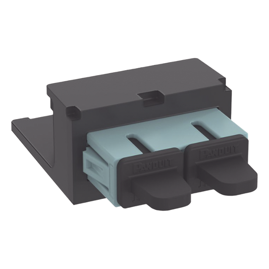 Módulo Acoplador SC Duplex, para Fibra Óptica Multimodo OM3/OM4, Tipo Mini-Com, Color Aqua