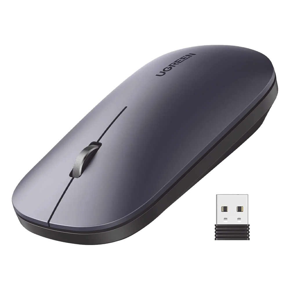 Mouse inalámbrico 2.4 GHz | Ultra Delgado y Silencioso | DPI 1000/1600/2000/4000 (Ajustable)  | Alcance 10m | Scroll de Aluminio | Adaptable a diferentes superficies | Diseño suave al tacto | Contiene Receptor USB | Color Negro.