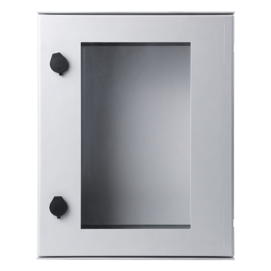 Gabinete de Poliéster IP65 Puerta Transparente, Uso en Intemperie (400 x 500 x 200 mm) con Placa Trasera Interior de Plástico (Incluye Chapa y Llave).