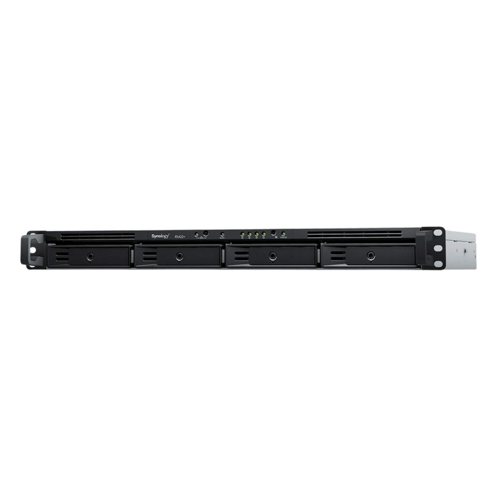 NAS RackStation RS422+ | 4 Bahías | 1U | AMD Ryzen R1600 | 2 GB DDR4 ECC | 570 MB/s Lectura | 530 MB/s Escritura | Puertos Dual 1GbE | Actualización 10GbE | Compatibilidad RAID | Synology DSM.