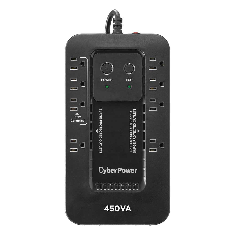 UPS de 450 VA/260 W, Topología Standby con Modo Ahorrador ECO, Entrada 120 Vca NEMA 5-15P, Con 8 Tomas NEMA 5-15R