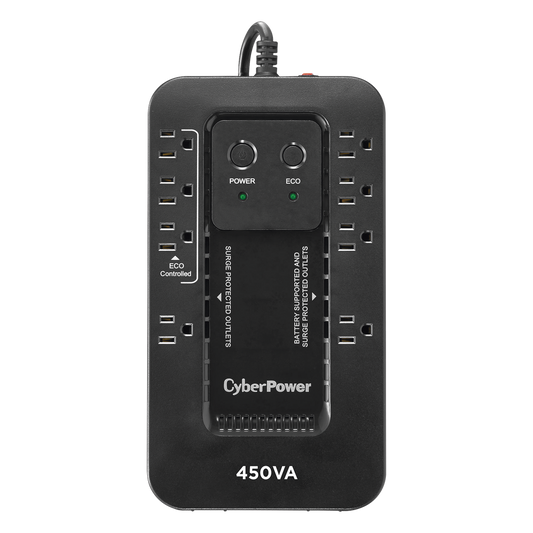 UPS de 450 VA/260 W, Topología Standby con Modo Ahorrador ECO, Entrada 120 Vca NEMA 5-15P, Con 8 Tomas NEMA 5-15R