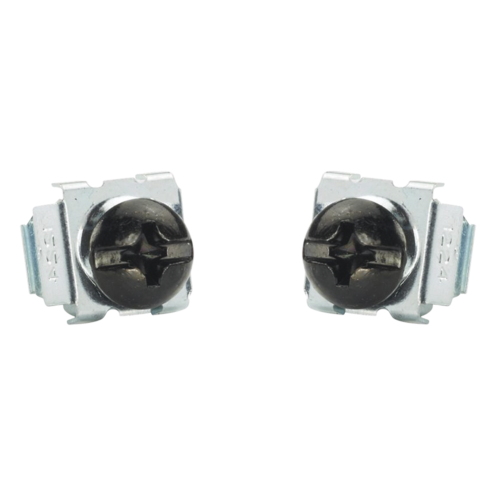Kit de 100 Tornillos y 100 Tuercas Enjauladas #12-24, Para Uso en Gabinetes o Racks con Rieles con Orificios Cuadrado
