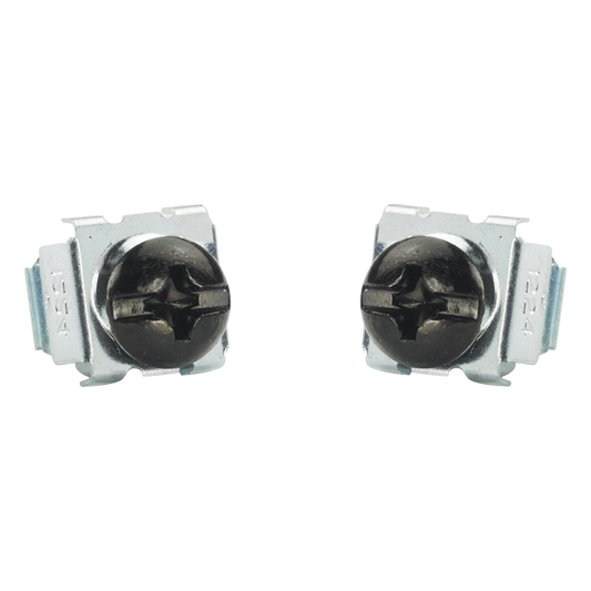 Kit de 100 Tornillos y 100 Tuercas Enjauladas #12-24, Para Uso en Gabinetes o Racks con Rieles con Orificios Cuadrado