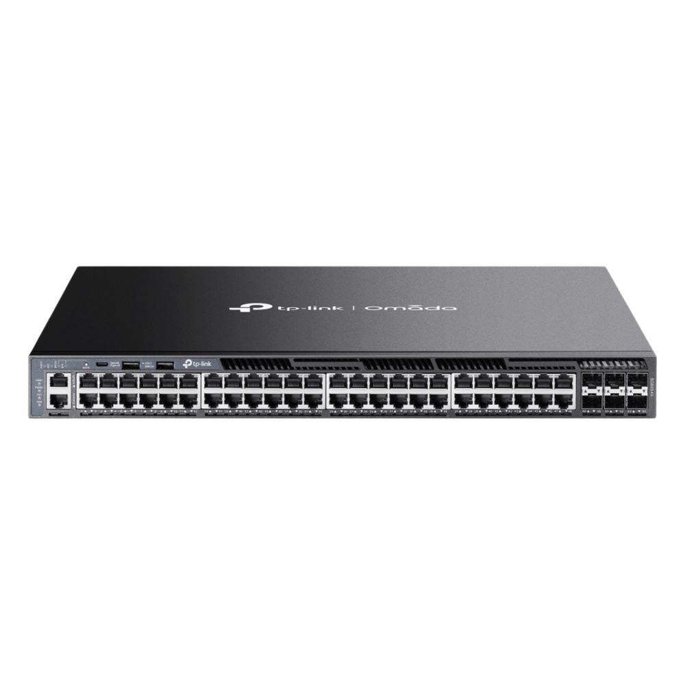 Switch Omada L3 SDN Administrable / 48 puertos Gigabit y 6 puertos SFP+ / Funciones RIP, VRRP, Servidor DHCP / Administración centralizada OMADA / Fuente Redundante