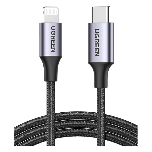 Cable USB-C a Lightning | 2 Metros (6.56 Pies) | Certificado MFi | Carga Rápida 60W | 480 Mbps | Conector C94 | Adecuado para iPhone, iPad y iPod | Protección Integrada | Caja de Aluminio | Nylon Trenzado | Color Negro