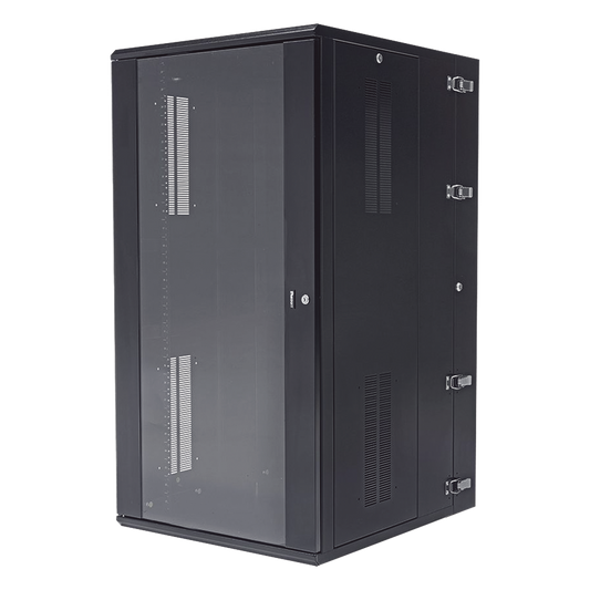Gabinete PanZone de Montaje en Pared, de 19in, Puerta con Ventana de Seguridad, 26 UR, 762mm de Profundidad, Color Negro