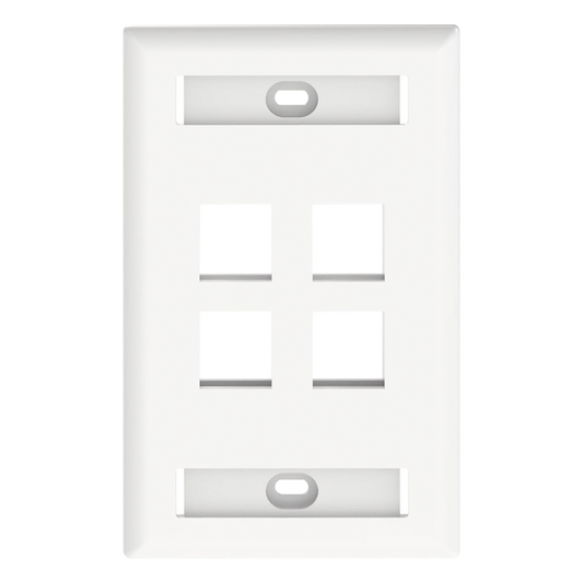 Placa de Pared Vertical, Salida Para 4 Puertos Keystone, Con Espacios Para Etiquetas, Color Blanco