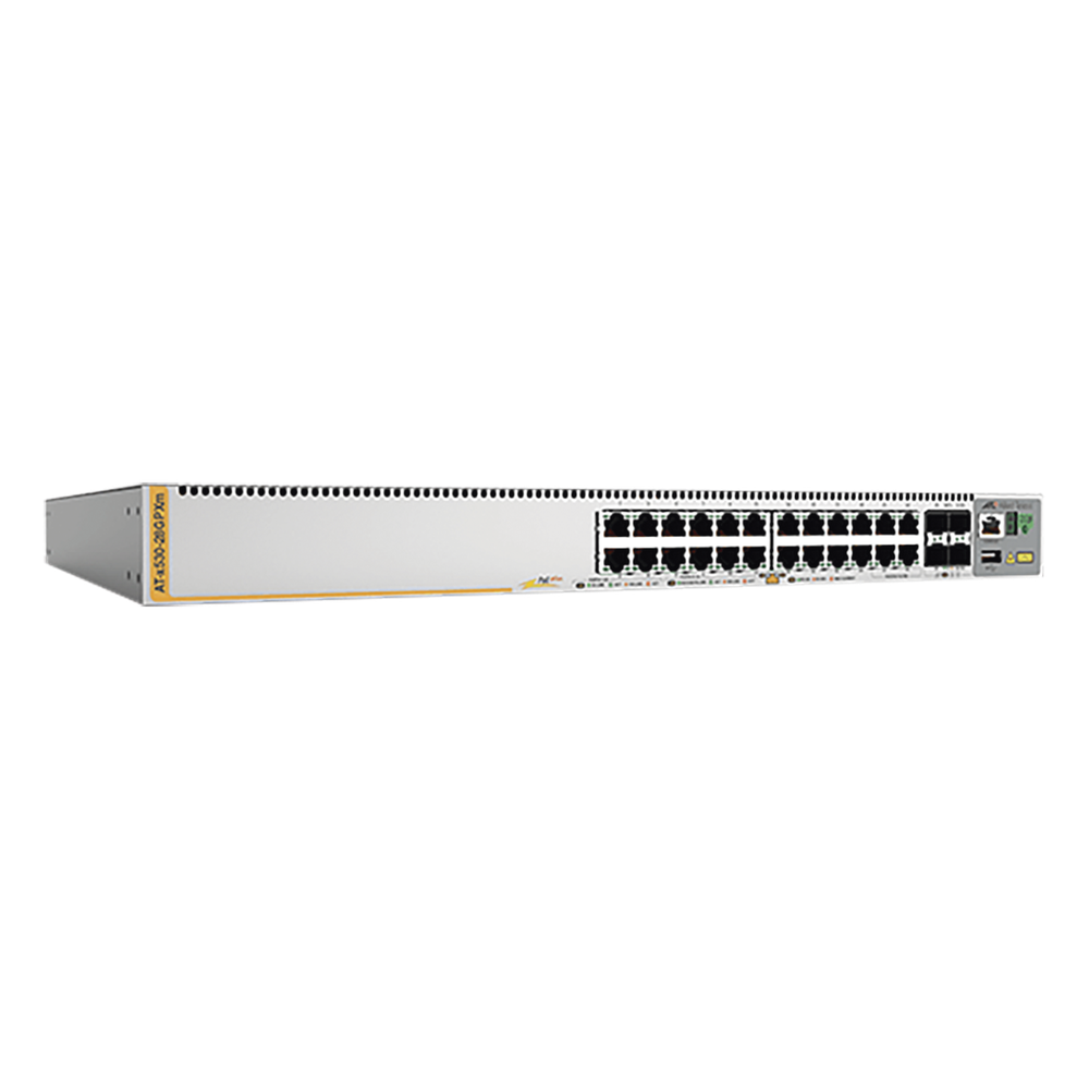 Switch PoE+ Stackeable Capa 3, 20 puertos 10/100/1000 Mbps + 4 x 100M/1G/2.5/5G-T + 4 puertos SFP+ 10 G, hasta 740 W, fuente redundante