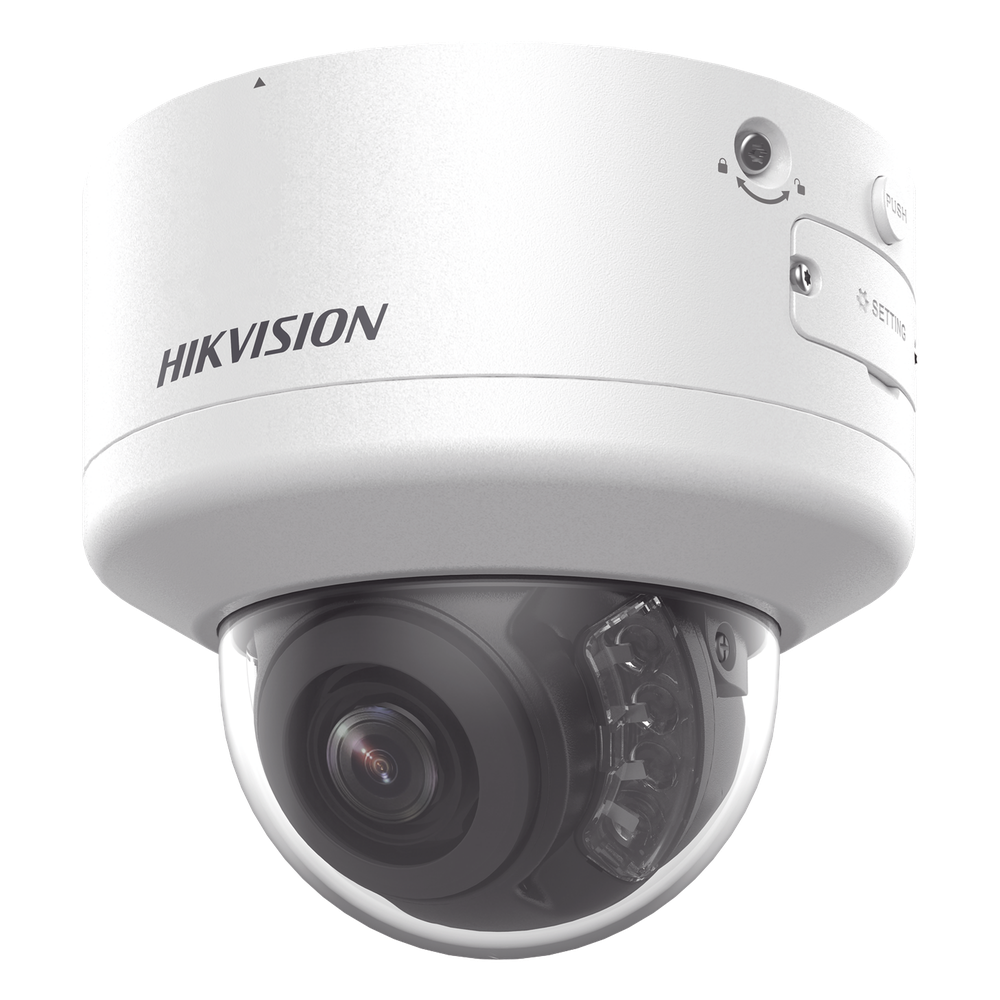 Domo IP 4 Megapixel / Lente Mot. 2.7 a 13.5 mm / Dual Light (40 mts IR + 40 mts Luz Blanca  / Exterior IP66 / IK10  / Audio y Alarma I/O / PoE+ / ONVIF / Micro SD / 4 Analíticos: AcuSense, Deteccion Facial, Conteo de Personas por Cruce y Zona