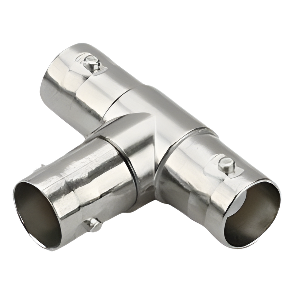 Adaptador en T para 75 Ohm de triple conectores BNC Hembras, Níquel/ Oro/ Teflón.