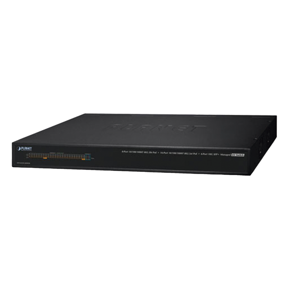 Switch AV Profesional para Integraciones Audiovisuales, , 8 Puertos PoE Gigabit 802.3bt, 16 Puertos PoE Gigabit 802.3at, 4 Puertos SFP 10 G, Hasta 450 W de Potencia