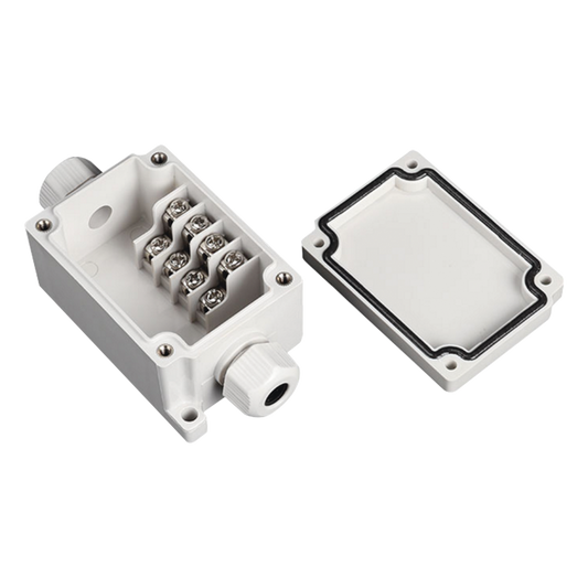 Caja de Conexión Exterior con Conexión Lateral para 4 Líneas (doble tornillo). Incluye Glándulas.