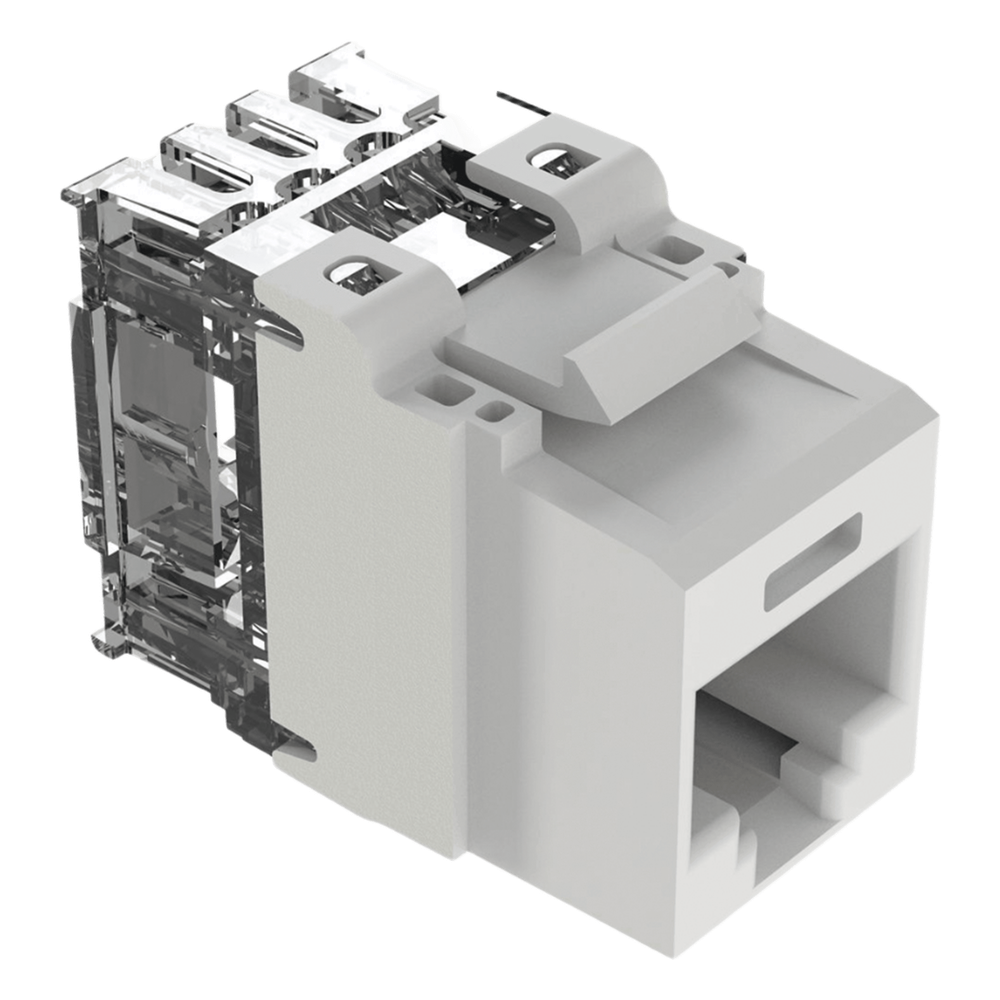 Conector Jack Estilo 110 (de Impacto), Tipo Keystone, Categoría 6A, de 8 Posiciones y 8 Cables, Color Blanco