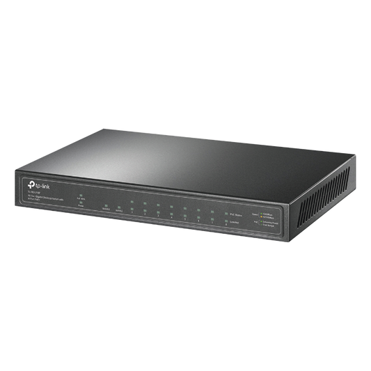 Switch de escritorio PoE+, no Administrable 8 puertos 10/100/1000 Mbps + 1 puertos 10/100/1000 Mbps (Uplink) + 1 puerto SFP, 63W