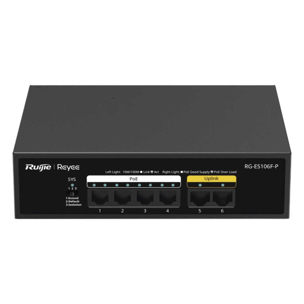Switch PoE+ no Administrable, 6 Puertos 10/100 Mbps, hasta 54 Watts