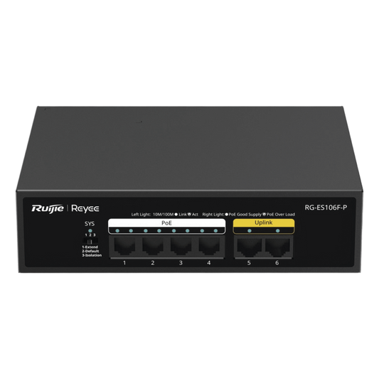Switch PoE+ no Administrable, 6 Puertos 10/100 Mbps, hasta 54 Watts