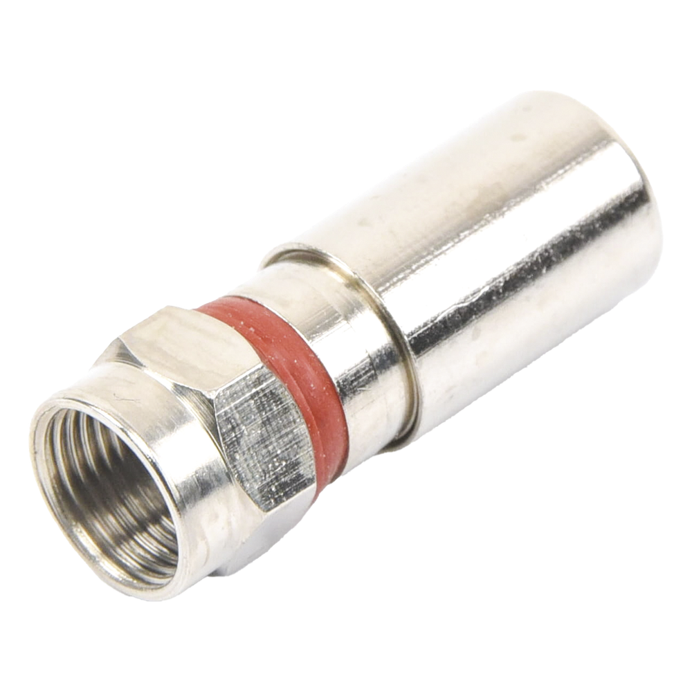 Conector F Macho de Compresión, Metálico para cable RG-6, Cuerpo de Bronce Niquelado.