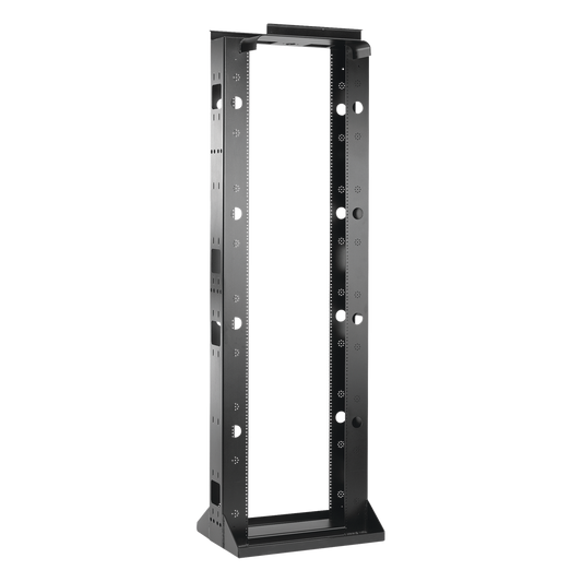 Rack Abierto Sísmico de 2 Postes Estándar de 19 in / 45U / 2.19 m (7.2 ft) de Altura / Capacidad 2,500 lb (1,134 kg) / Acero Calibre 10 (3.4 mm) / Certificación NEBS Zona 4 y OSHPD / Negro RAL 9005