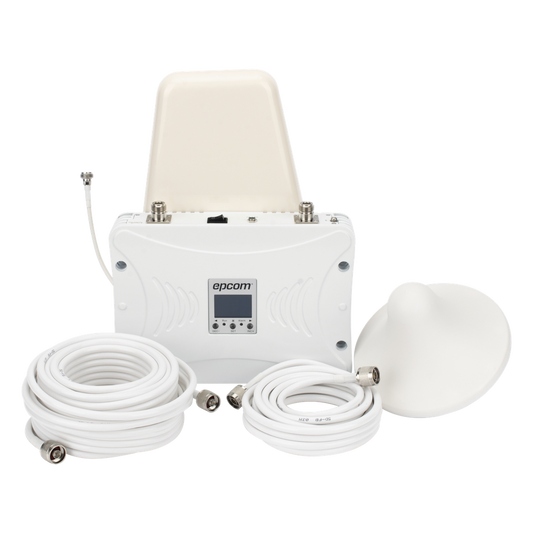 Kit Amplificador de Señal Celular 2G, 3G y 4G / Mejora llamadas convencionales y VoLTE / Amplifica señal de TELCEL, AT&T y MOVISTAR / Cubre hasta 300 m² con una antena y hasta 900 m² con 3 antenas.