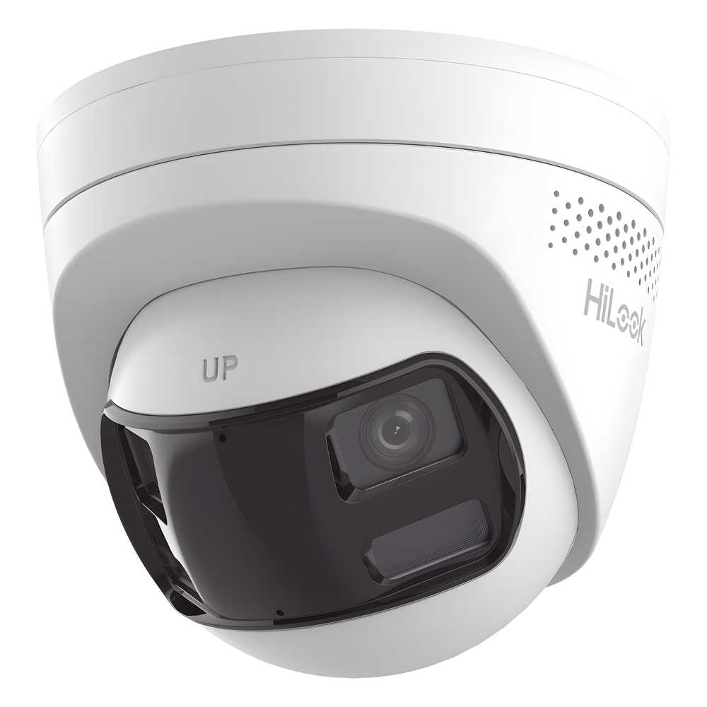 [Dual Light] Turret IP 6 Megapixel / Imagen Panorámica 180°/ PoE / Micrófono y Bocina Integrado / Exterior IP67 / Audio Bidireccional / Alarma Visual y Auditiva Integrada / Smart Supplement Light / Micro SD 512 GB