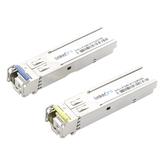 Transceptores Ópticos Industriales Bidireccionales SFP (Mini-Gbic) / Monomodo 1310 & 1550 nm / 1.25 Gbps / 1000BASE-BX / Conector LC/UPC Simplex / DDM / Hasta 3 km / 2 Piezas